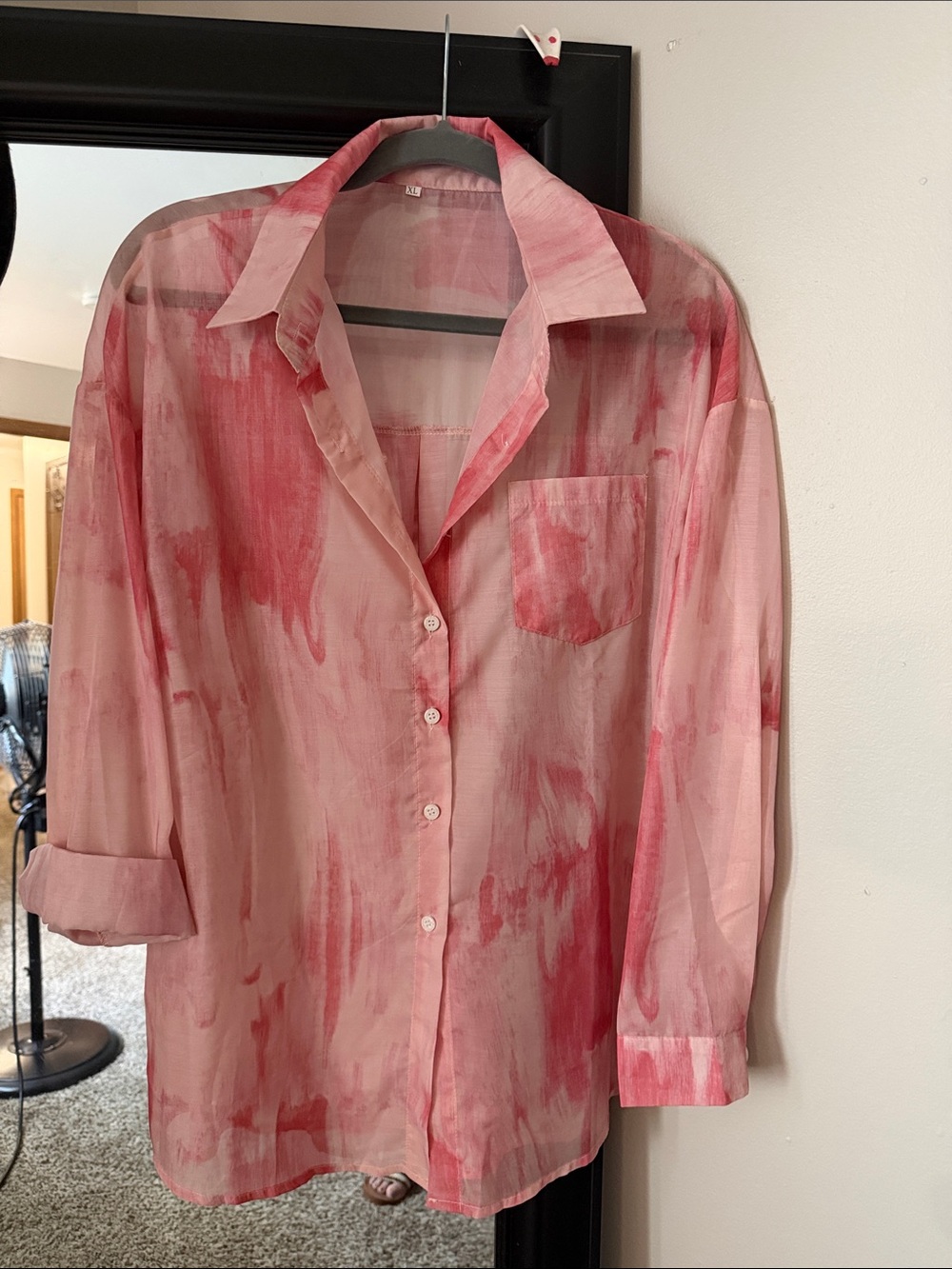 Lightweight Pink Watercolor Button-Up Blouse